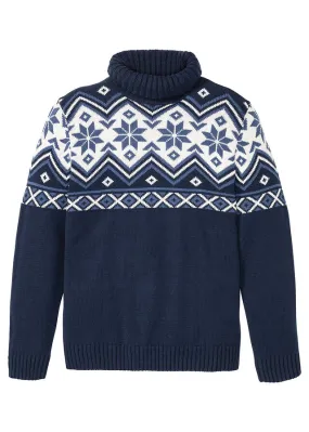 Jersey con patrón nórdico Azul oscuro con estampado invernal