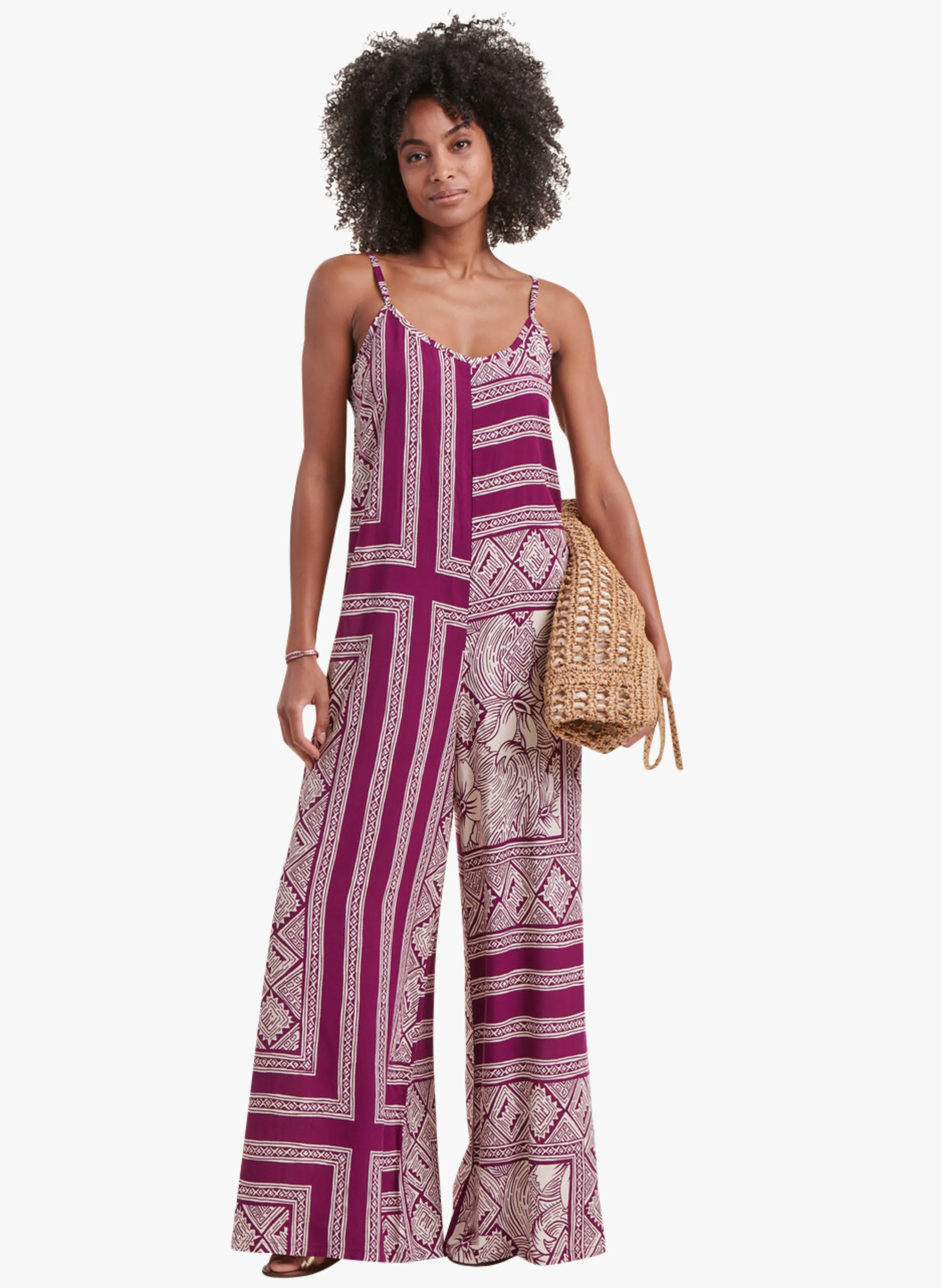 Mono holgado de tirantes estampado en violeta
