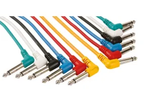 Patch cable, set, 6 colors, 2 x jack 6.35 mm male, mono, 90°, 1 m, perfect for sound transmission