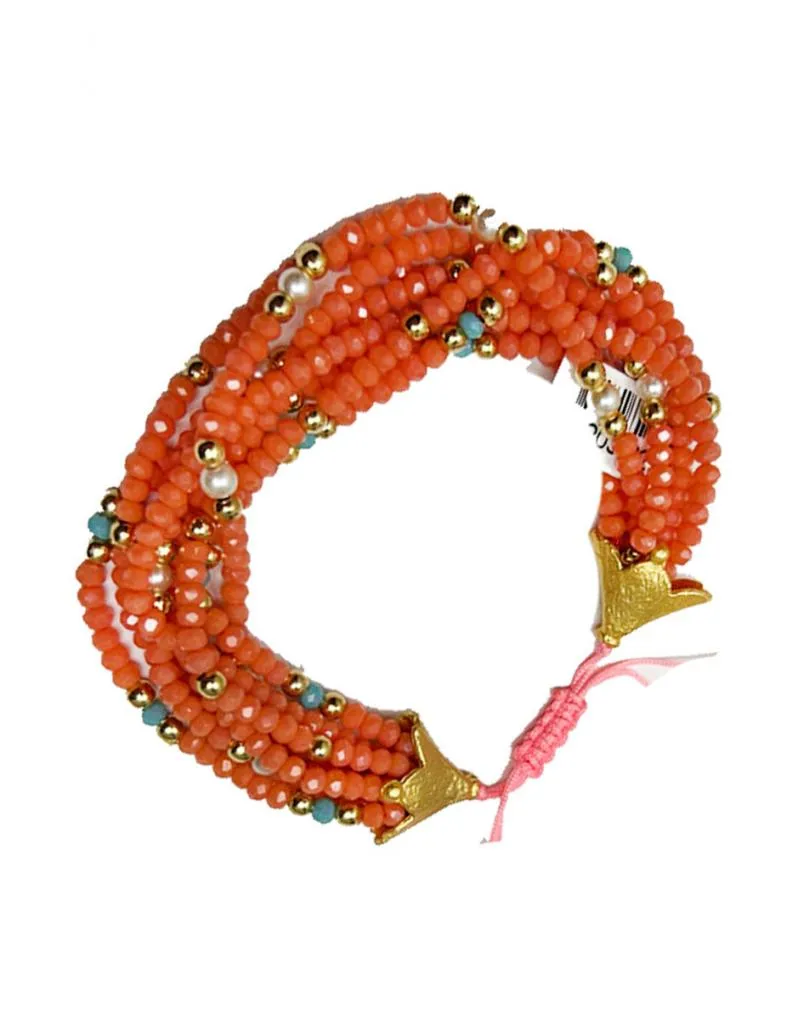 PULSERAS NARANJAS AJUSTABLES DE VARIAS HILERAS DE CRISTAL